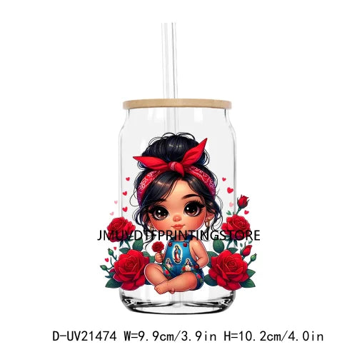 Chibi Cute Chicana Doll With Rose UV DTF Transfers Stickers Decals For Libbey Cold Cups Mugs Tumbler Mexico Waterproof DIY Logo