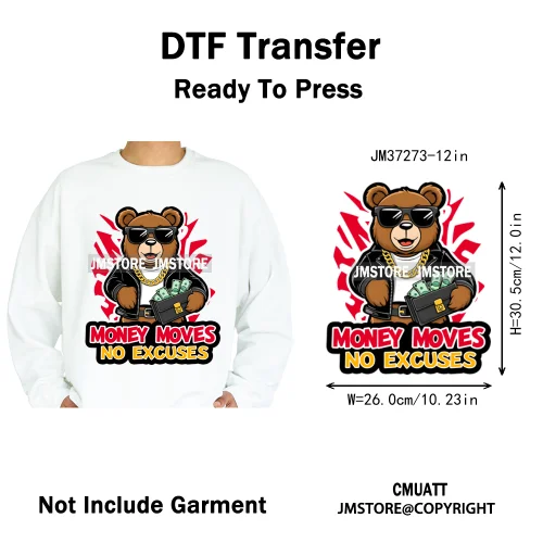12in Graffiti Streetwear Beasts Cartoon Animals Hip Hop Quotes Iron on DTF Heat Transfers Stickers Ready to Press for Hoodies