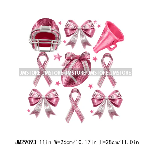 Coquette Football Bow Pink Out Tackle Breast Cancer Awareness Ribbon Iron On DTF Transfer Stickers Ready To Press For Clothing