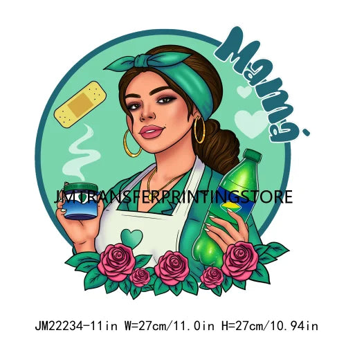 No Malas Vibras Allowed Latina Chicano Conchas Mom Cartoon Girls Mama La Reina Mexican DTF Transfer Stickers For Sweatshirt