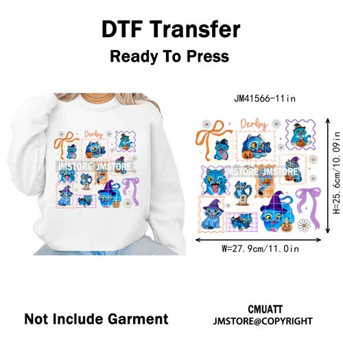 Cute Blue Tiger Idol Group Characters Kpop Halloween Pumpkin Iron on DTF Washable Transfers Stickers Ready to Press for Textile