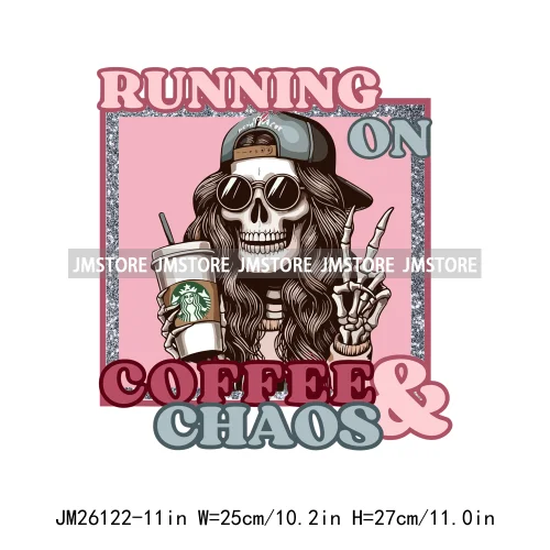 Colorful Coffee Skull Mom Life Boujee Sarcastic Good Moms Say Bad Words DTF Iron On Transfer Stickers Ready To Press For Clothes