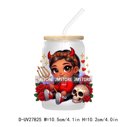 Halloween Latina Hispanic Girl UV DTF Transfer Stickers Decals For Libbey Cold Cup Mug Tumbler Waterproof Craft Sugar Skull Rose