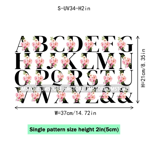 Floral Flowers Alphabet Letter Monogram UV DTF Transfer Stickers Decals For Libbey Cold Cups Mugs Tumbler Waterproof Custom Logo