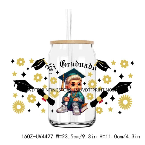 Cartoon Mexican Girl Boy Graduation 16OZ UV DTF Cup Wrap Transfer Stickers Custom Label DIY Waterproof Logo For Libbey Glass Can