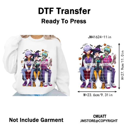 Happy Hunting Halloween Kpop Pumpkin Witch Boys Girl Dinner Iron on DTF Washable Transfers Stickers Ready to Press for T-shirts
