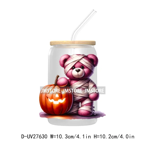 Spooky Halloween Horror Bear UV DTF Transfer Stickers Decals For Libbey Cold Cups Mugs Tumbler Waterproof Labels Scary Pumpkin