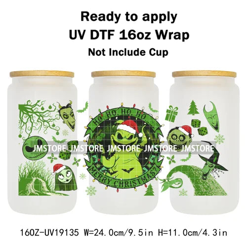 Horror Christmas Nightmare Character UV DTF Wrap Transfer Sticker Selfadhesive Waterproof High Quality For 16OZ Libbey Glass Can