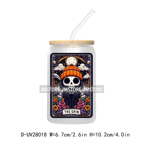 Cute Ghost Tarot Card Halloween UV DTF Transfer Stickers Decals For Libbey Cold Cups Mugs Tumbler Waterproof Craft Spooky Vibes