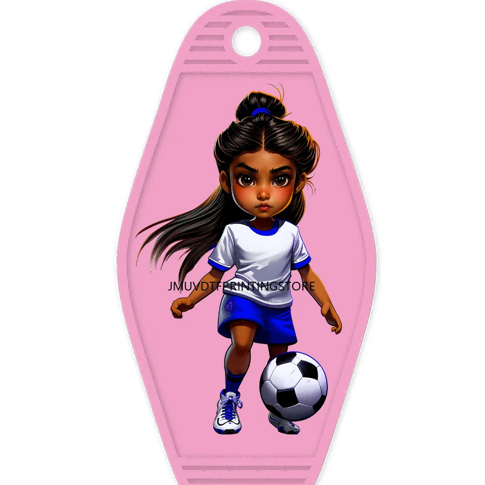 Sport Football Player High Quality WaterProof UV DTF Sticker For Motel Hotel Keychain Black Afro Girls