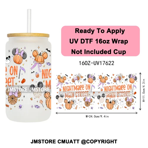 Girly Halloween Boo Thanksgiving Turkey UV DTF Cup Wrap Ready To Apply Transfer Stickers 16OZ Tumbler Wraps For Libbey Glass Can