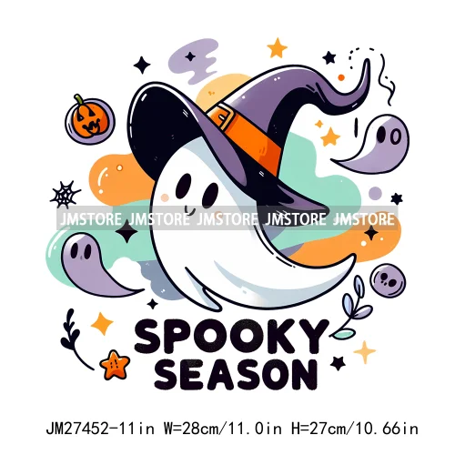 Colorful Coffee Spooky Babe Vibes Stay Spooky Season Ghost Skull Halloween DTF Decals Iron On Transfers Stickers For T-shirts