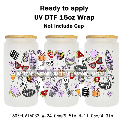 Cute Halloween Ghost Black Cat UV DTF Wraps Transfer Sticker Selfadhesive Waterproof Prints For 16OZ Libbey Glass Can Tumbler