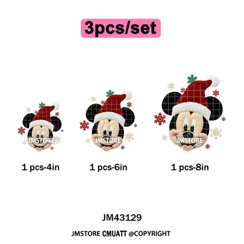 Faux Yarn Very Merry Christmas Mouse Friends Cartoon Santa Iron on Washable DTF Transfers Stickers Ready to Press for Clothing