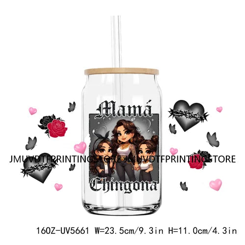 Chingona Chicana Mom 16OZ UV DTF Cup Wrap Transfer Stickers Chibi Mama Custom Label Durable Waterproof Logo For Libbey Glass Can