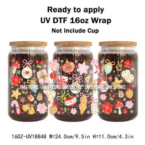 Coquette Bow Christmas Cozy Winter UV DTF Stickers Ready To Apply Cup Wrap Durable Custom Prints DIY Craft For Libbey Can Glass