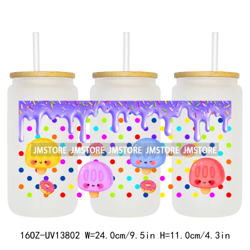 Dunkie Junkie Coffee Donuts UV DTF Wraps Transfer Sticker Selfadhesive Waterproof High Quality For 16OZ Libbey Glass Can Tumbler
