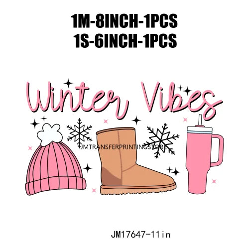 Christmas Winter Basics Design Stanley Tumbler Belt Bag Beanie Boot Inspired DTF Transfer Stickers Ready To Press For Hoodies