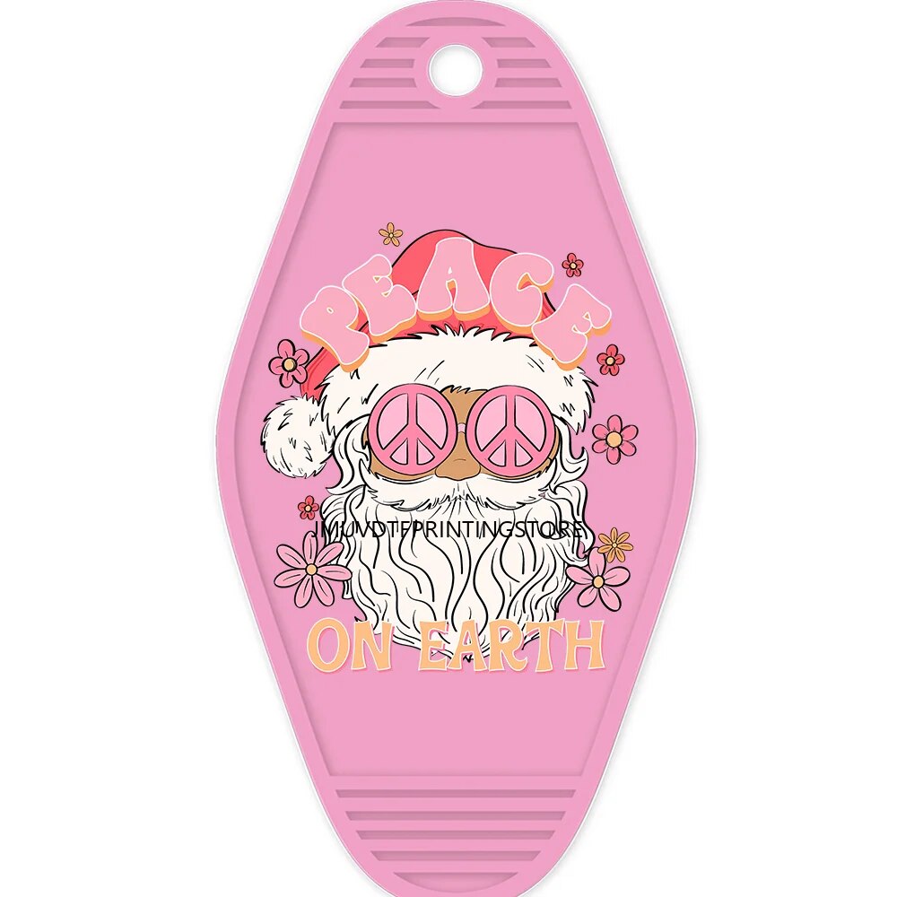 Pink Christmas Santa Claus High Quality WaterProof UV DTF Sticker For Motel Hotel Keychian  Merry Christmas Holiday