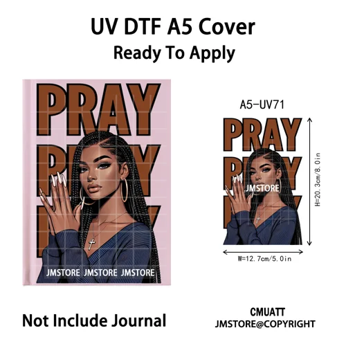 Christian God Pray Afro Girl Alphabet UV DTF Notebook Cover Decals Ready To Apply Durable Transfer Stickers For A5 Journal Cover