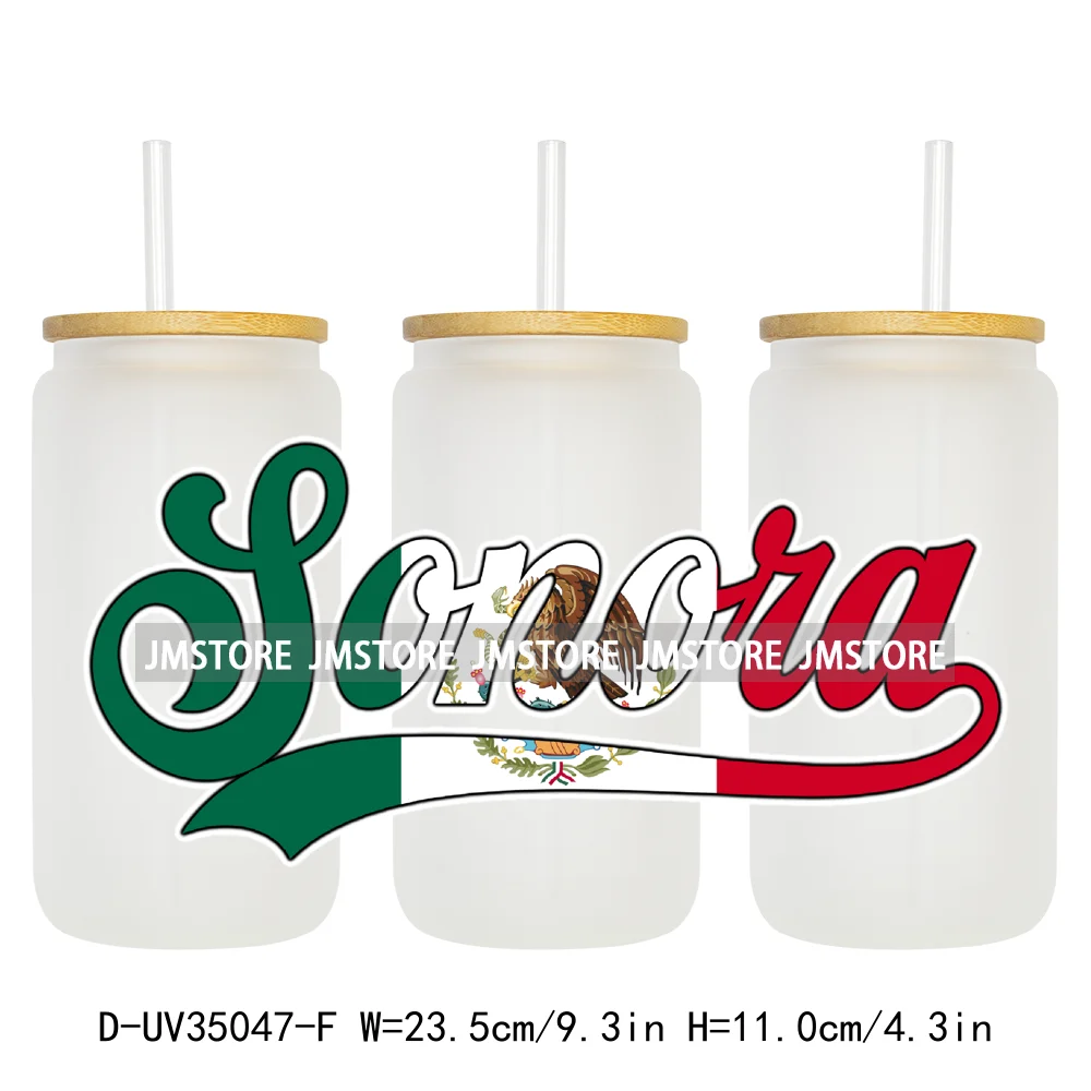 Mexico National Flag States Name 16OZ UV DTF Cup Wrap Transfer Stickers Custom Labels Waterproof Logo For Libbey Glass Can