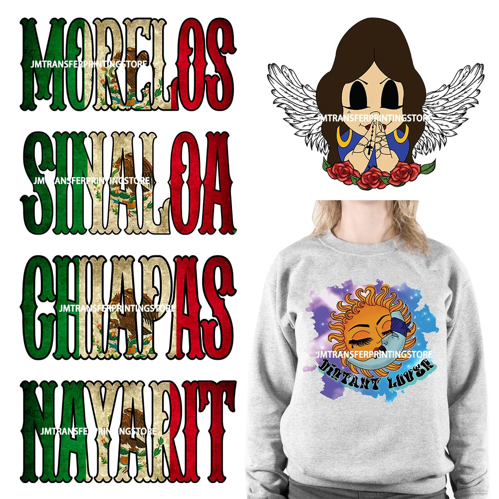 New Mexican States Latin Culture Designs Iron On DTF Mexican Eagle Amor A La Mexicana DTF Heat Transfers Stickers For Sweatshirt