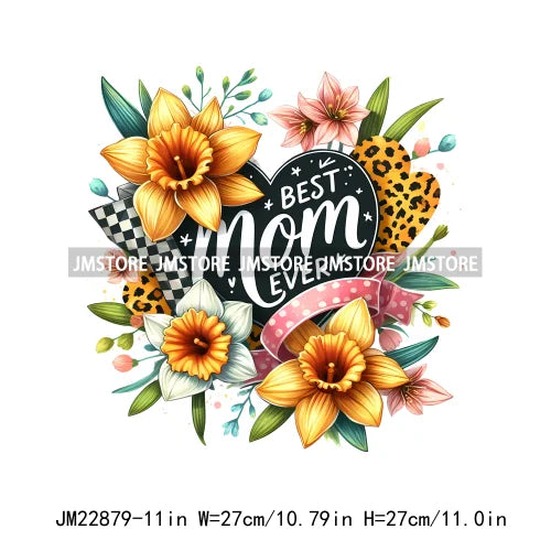 Best Mom Ever Floral Heart Iron On Logos Mother's Day Leopard Mama DTF Printing Transfer Stickers For Clothing