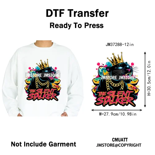 12in Graffiti Streetwear Beasts Cartoon Animals Hip Hop Quotes Iron on DTF Heat Transfers Stickers Ready to Press for Hoodies