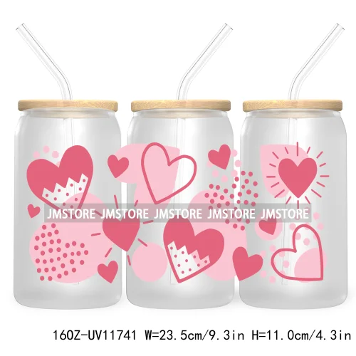 Funny Valentines Quotes 16OZ UV Cup Wrap DTF Transfer Stickers For Libbey Glass Can Cups Tumbler Self Love Valentine Hearts Kiss