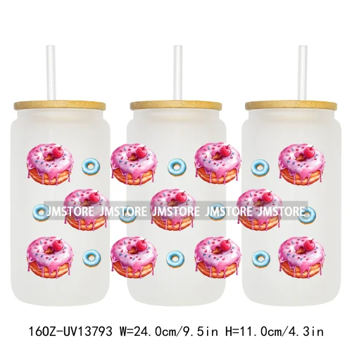 Dunkie Junkie Coffee Donuts UV DTF Wraps Transfer Sticker Selfadhesive Waterproof High Quality For 16OZ Libbey Glass Can Tumbler