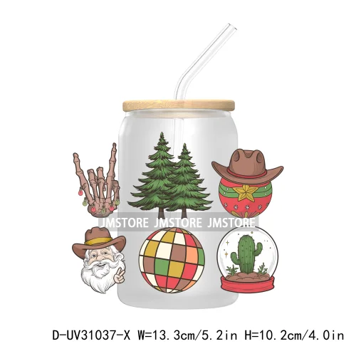 Retro Western Christmas Cowgirl Howdy Santa UV Sticker Decals For Libbey Cold Cups Mugs Tumbler Transfer Stickers Xmas Season