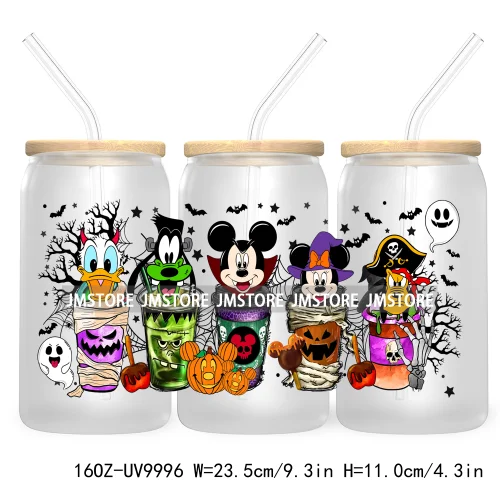 Halloween Coffee Cups UV DTF Sticker For 16OZ Libbey Glass Cup Can Cartoon Princess Wrap Transfer Stickers Custom Labels Logo