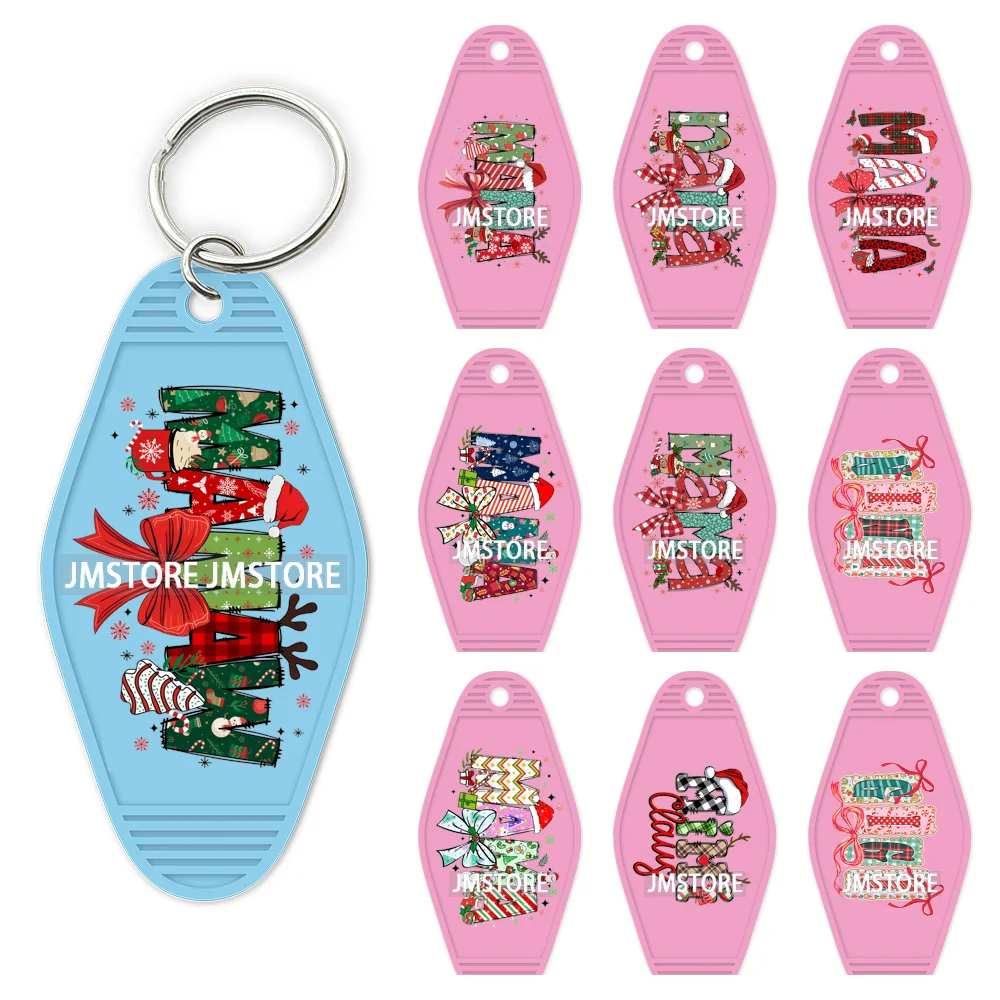 Preppy Bow Christmas Reindeer Mama Mini UV DTF Keychain Decals Ready To Apply Waterproof Durable Wraps For Hotel Motel Keychain