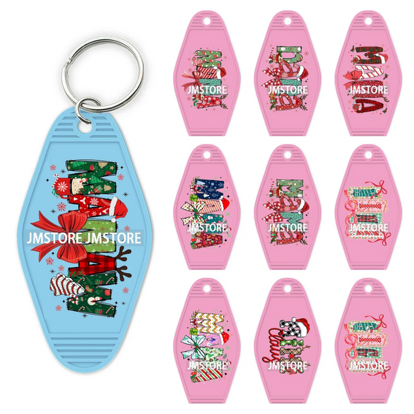 Preppy Bow Christmas Reindeer Mama Mini UV DTF Keychain Decals Ready To Apply Waterproof Durable Wraps For Hotel Motel Keychain