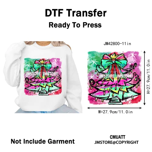 Preppy Brushstroke Gingerbread Santa Bow Tree Merry Christmas Girly Iron on DTF Transfers Stickers Ready to Press for T-shirts