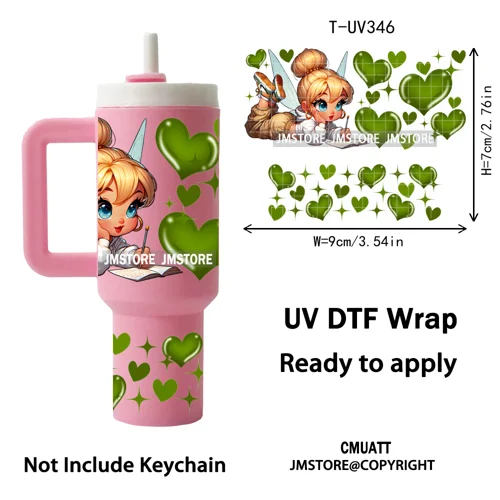 Chibi Girl Heart Cartoon Princess UV DTF Mini Tumbler Keychain Wraps Ready To Apply Transfer Stickers Prints Waterproof Decals