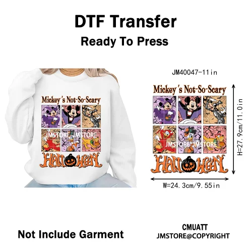 Happy Halloween Nightmare Cartoon Character Pumpkin Skeleton Iron on DTF Washable Transfers Stickers Ready to Press for T-shirts