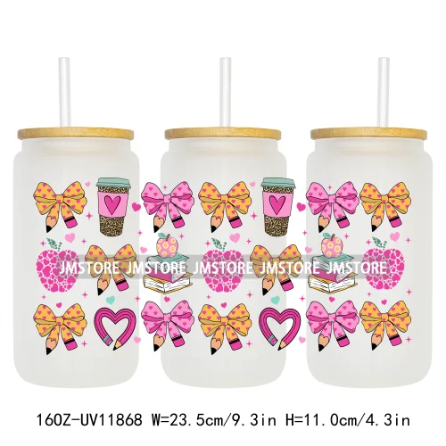 Coquette Bow Pencil 16OZ UV Cup Wrap DTF Transfer Stickers For Libbey Glass Can Cups Tumbler Cherry Heart Love Valentines Day