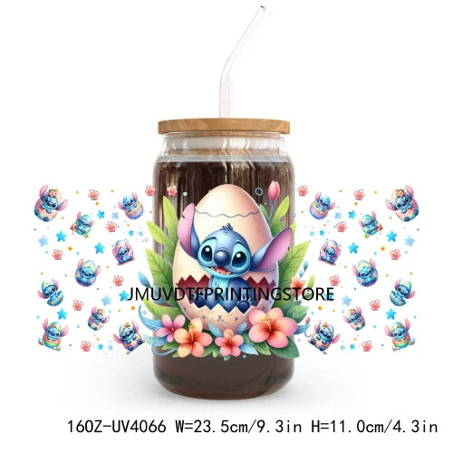 Cute Cartoon Girl With Egg UV DTF Sticker For 16OZ Libbey Glass Cup Can Wrap Transfer Sticker Custom Print DIY Logo Easter Vibes