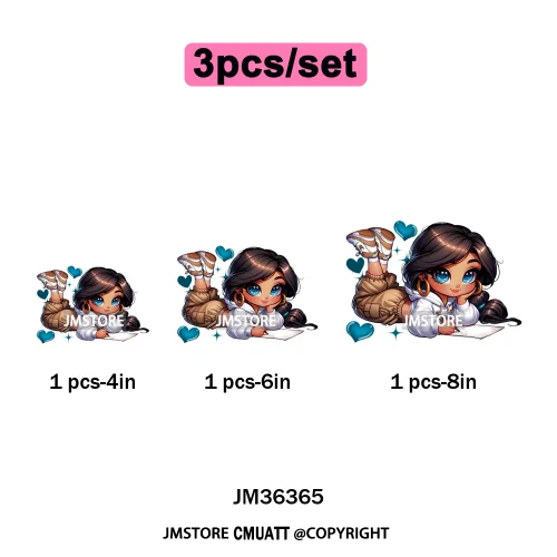 Fashion School Princess Cartoon Girls Learning Love Designs Iron on DTF Thermal Transfers Stickers Ready to Press for Clothing