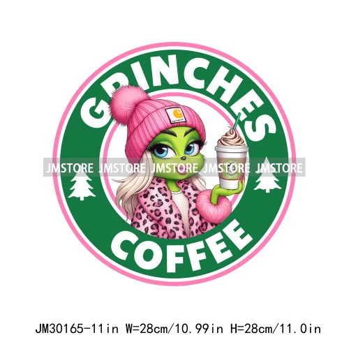 Green Bougie Lady Coffee Leopard Christmas Holiday Season Iron On DTF Transfers Stickers Ready To Press For T-shirts Bags