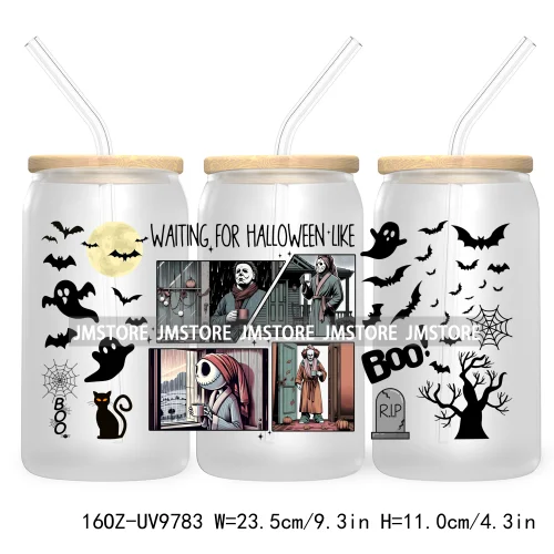 There's Some Horrors In This House UV DTF Sticker For 16OZ Libbey Glass Cup Wrap Transfer Stickers Custom Labels Boo Halloween