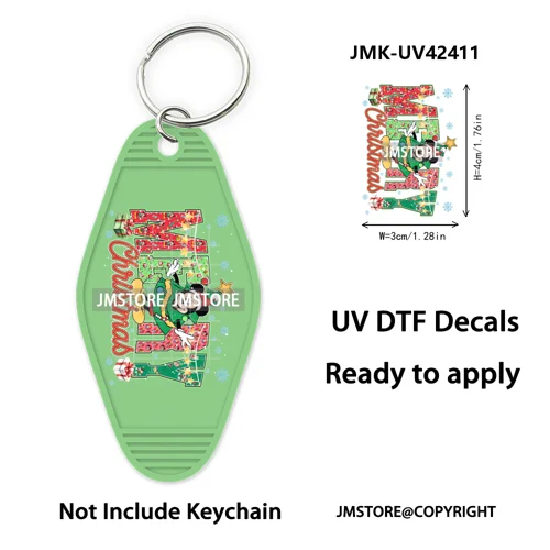 Trendy Christmas Cartoon UV DTF Keychain Wraps Ready To Apply Waterproof High Quality DIY Craft Decals For Hotel Motel Keychain