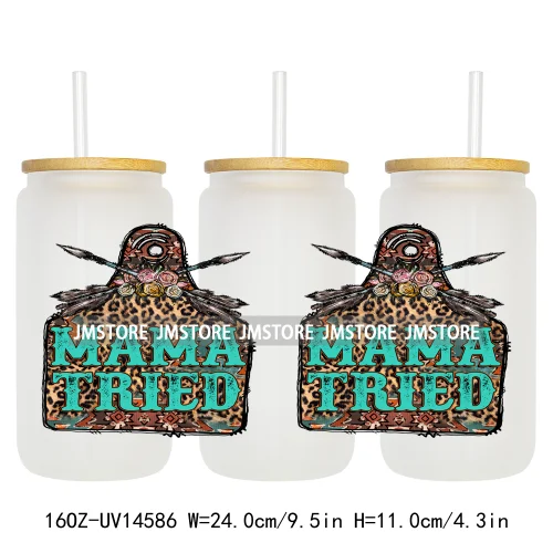Howdy Western Mama Cowhide UV DTF Wraps Transfer Sticker Selfadhesive Waterproof High Quality For 16OZ Libbey Glass Can Tumbler