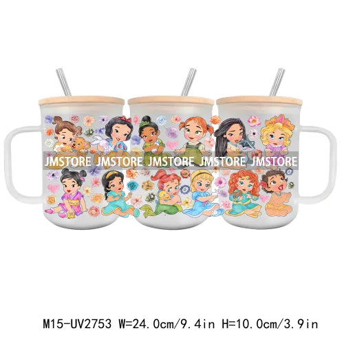 Cartoon Baby Little Princess UV DTF Glass Can Wrap For 15OZ Mug Glass Cup Transfer Stickers DIY Custom Logo Labels Magic Kingdom