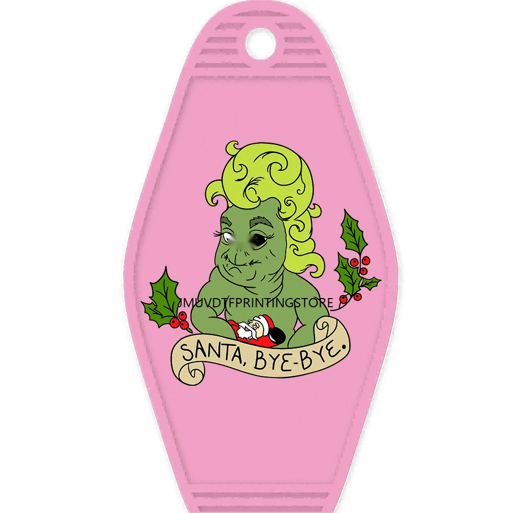 Christmas Cute Baby Green Guy With Santa Hat Gifts High Quality WaterProof UV DTF Sticker For Motel Hotel Keychain