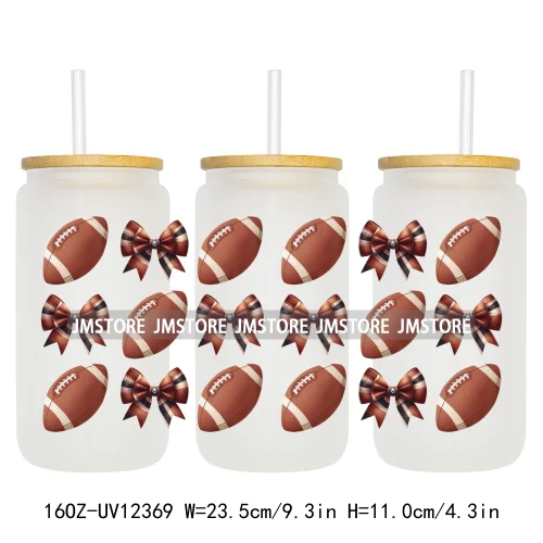 Retro Football Mama Baseball Coquette Bow Game Day 16OZ UV DTF Cup Wrap Transfer Stickers Waterproof Logo For Libbey Glass Can