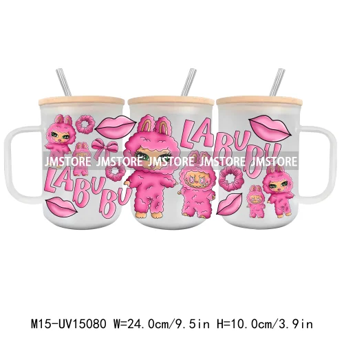 Cartoon Mirror Coquette 15OZ Glass Mug UV DTF Cup Wrap Ready To Apply Waterproof High Quality Custom Prints For Mugs Cup Tumbler