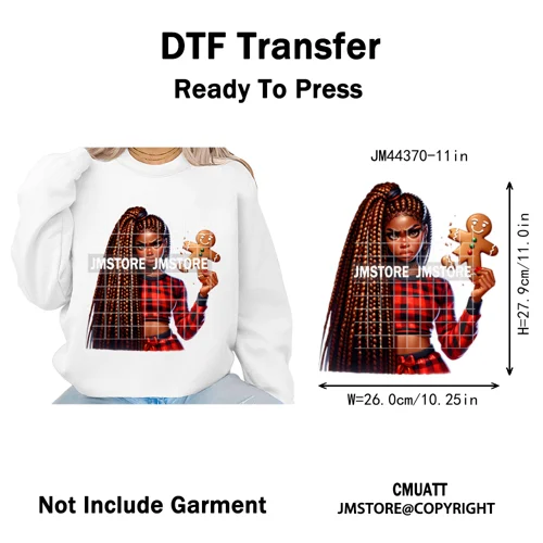 Funny Xmas Afro Glam Girly Gifts Holly Christmas Light Iron on Washable DTF Heat Transfers Stickers Ready to Press for Clothes