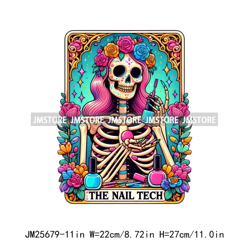 Custom Flower La Chismosa Dog Cat Lover Badass Skull Tarot Card  DTF Iron On Heat Transfers Stickers Ready To Press For Hoodies